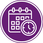 Routine cleaning icon featuring a calendar and clock in purple.