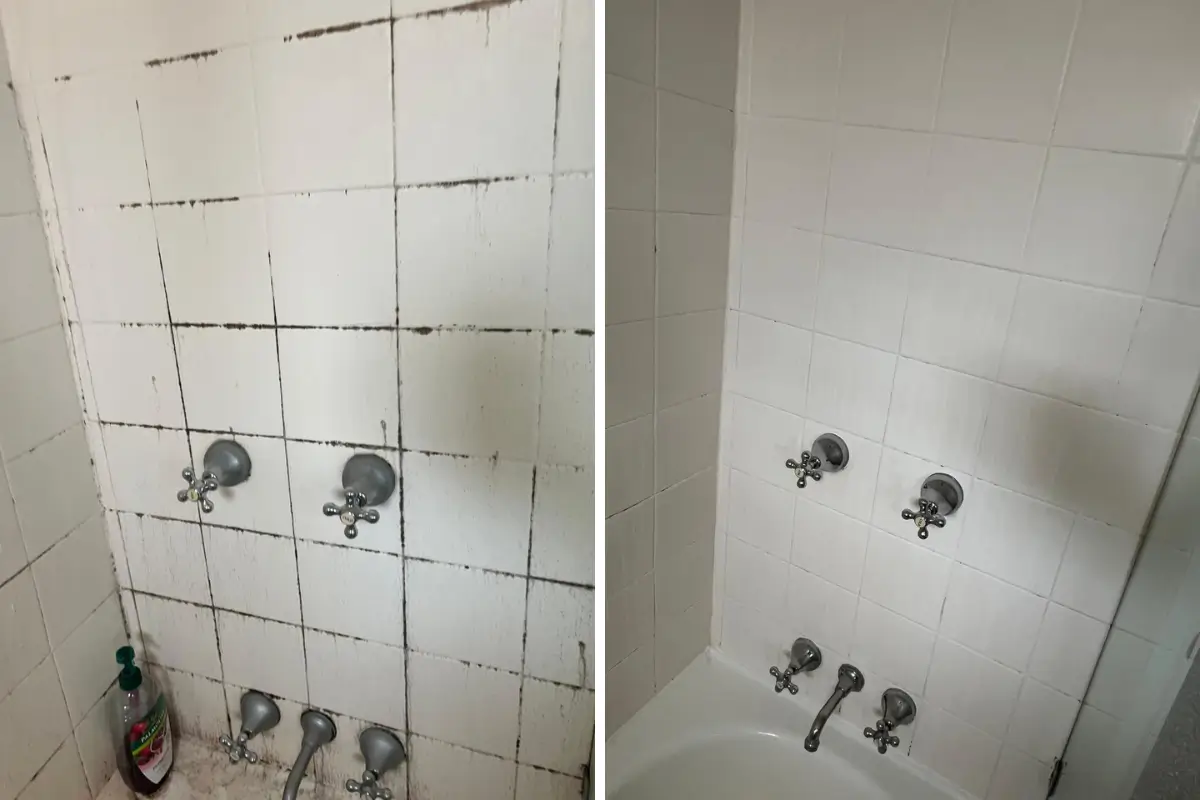 Before and after bathroom tile grout cleaning in Brisbane end of lease service