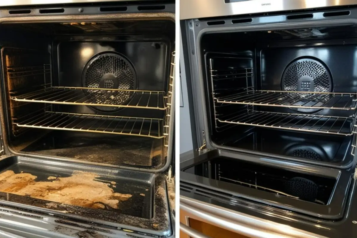 Before and after oven cleaning in a Brisbane rental property