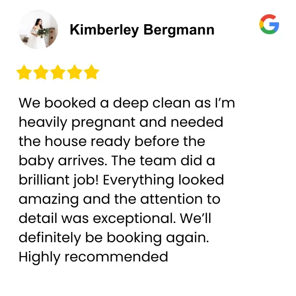 5-Star Deep Clean Review from Kimberley Bergmann | Brisbane Kimberley Bergmann review of Easy Bliss deep clean service
