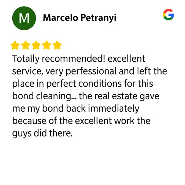 Google Review from Marcelo Petranyi about bond cleaning service Brisbane