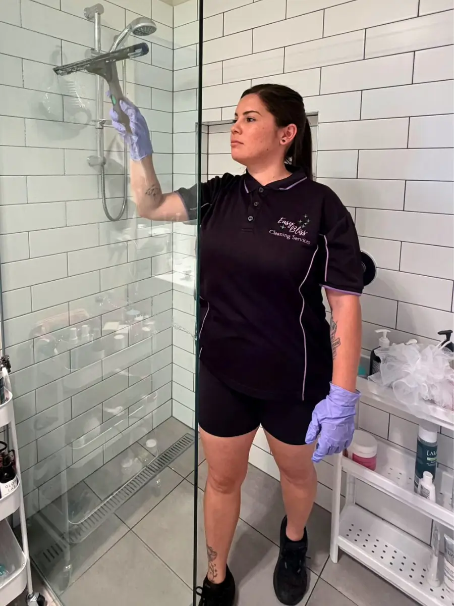 Deep house cleaning bathroom detail in Brisbane with shower glass cleaning