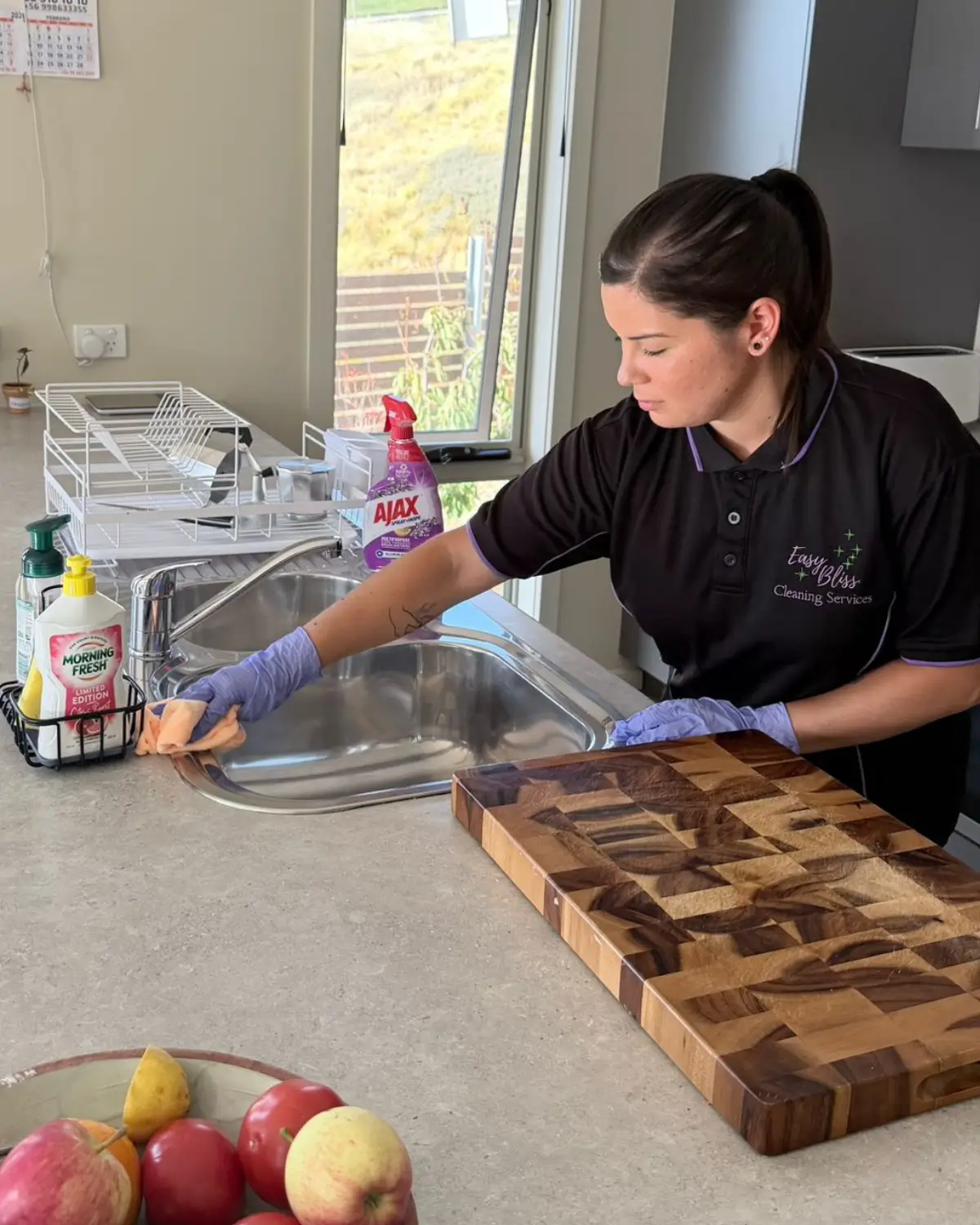 Easy Bliss cleaner detailing a kitchen sink in a Brisbane home
