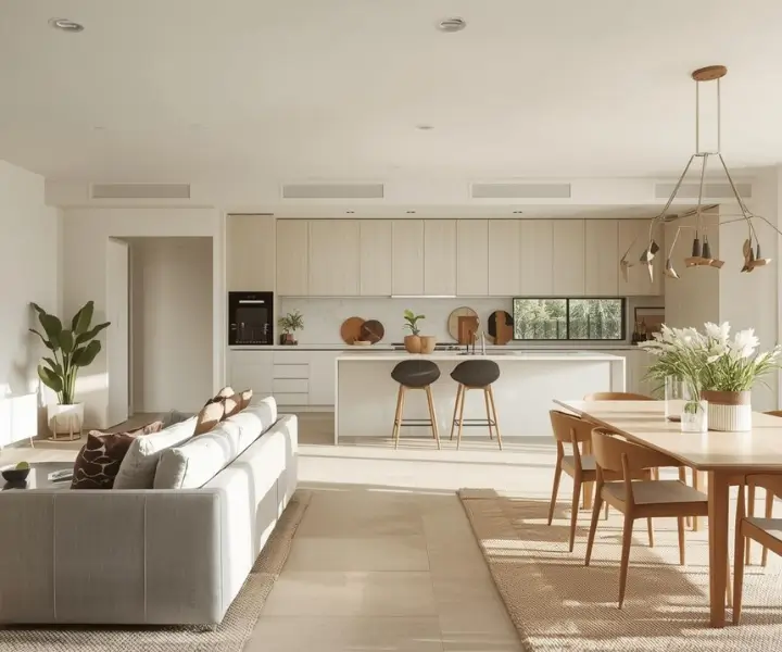 Warm family living and dining space presented with care